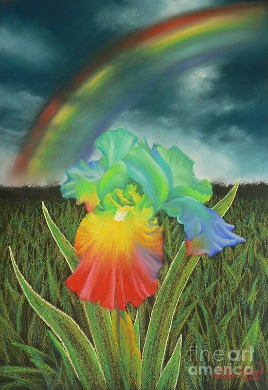Rainbow Iris Flower Spring Bloom Garden Art Print featuring the pastel Rainbow Iris by Louise Green