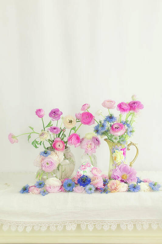 Floral Art Print featuring the photograph Ranunculus with Love in a Mist by Susan Gary