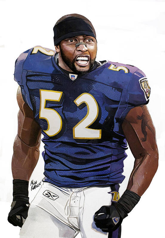 Ray Lewis Art Print featuring the painting Ray Lewis Baltimore Ravens by Michael Pattison