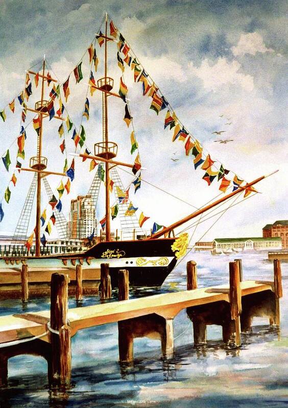 Gasparilla Pirate Ship Jose Gaspar Tampa Florida Parade Watercolor Historical Celebration Art Print featuring the painting Ready the Celebration by Roxanne Tobaison