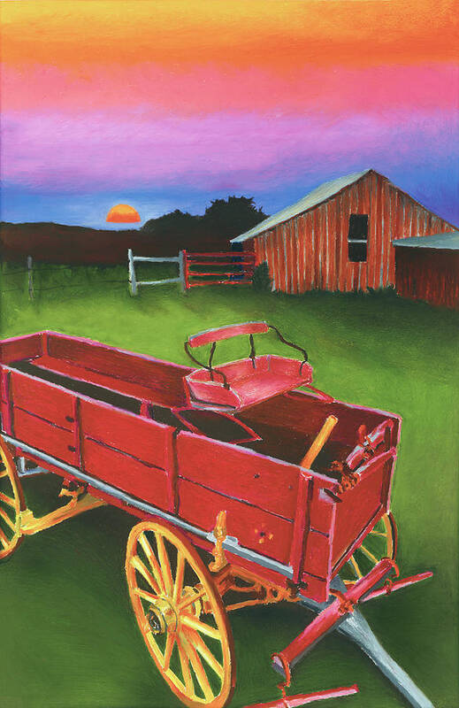 Texas Scenery Art Print featuring the painting Red Buckboard Wagon by Stephen Anderson