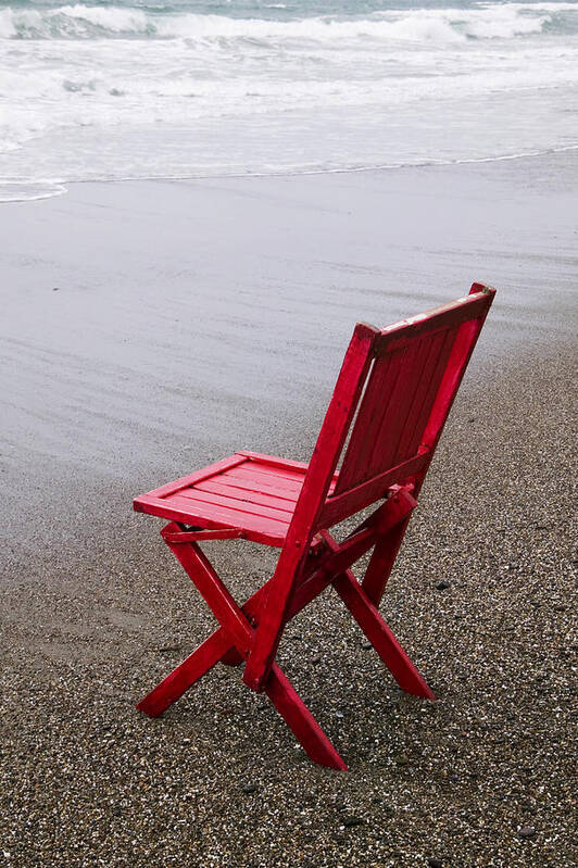 Red Art Print featuring the photograph Red chair on the beach by Garry Gay