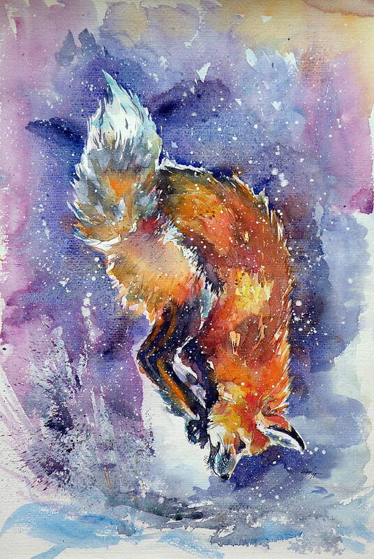 Red Fox Art Print featuring the painting Red fox hunting by Kovacs Anna Brigitta