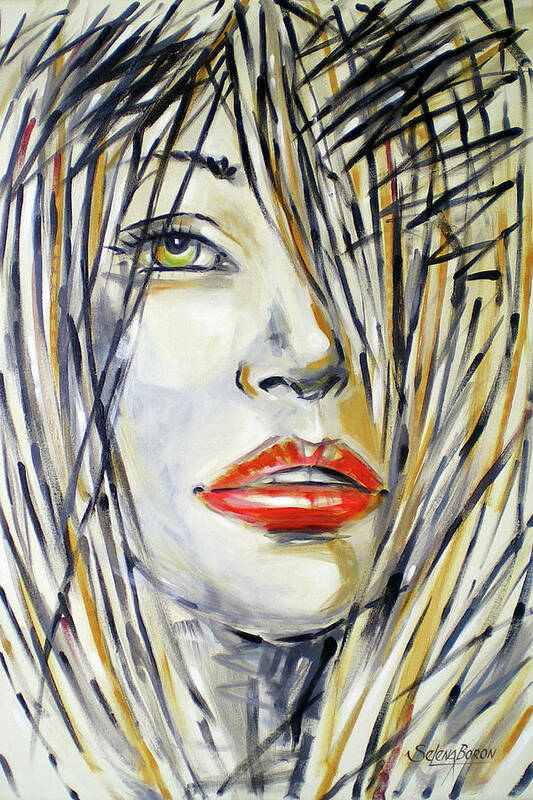 Original Art Print featuring the painting Red Lipstick 081208 by Selena Boron
