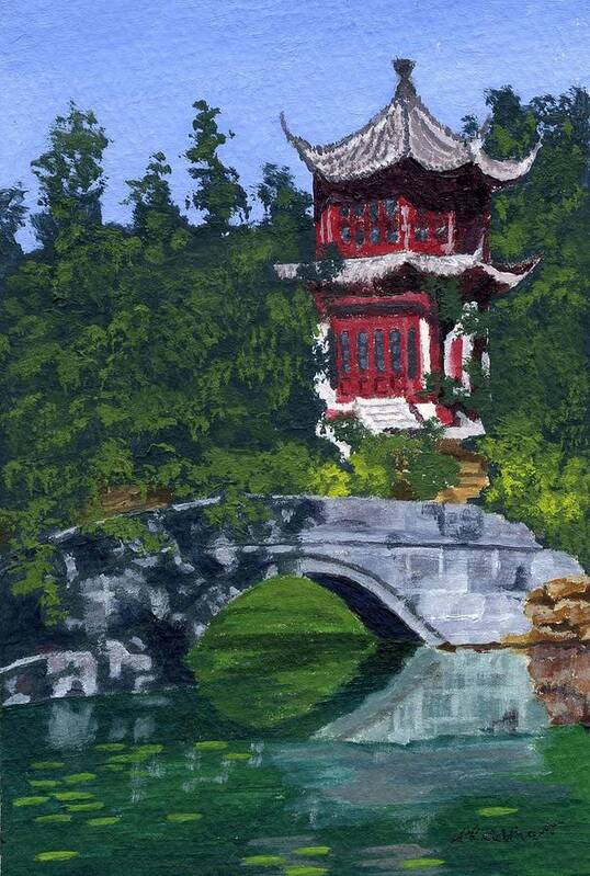 Pagoda Art Print featuring the painting Red Pagoda by Lynne Reichhart