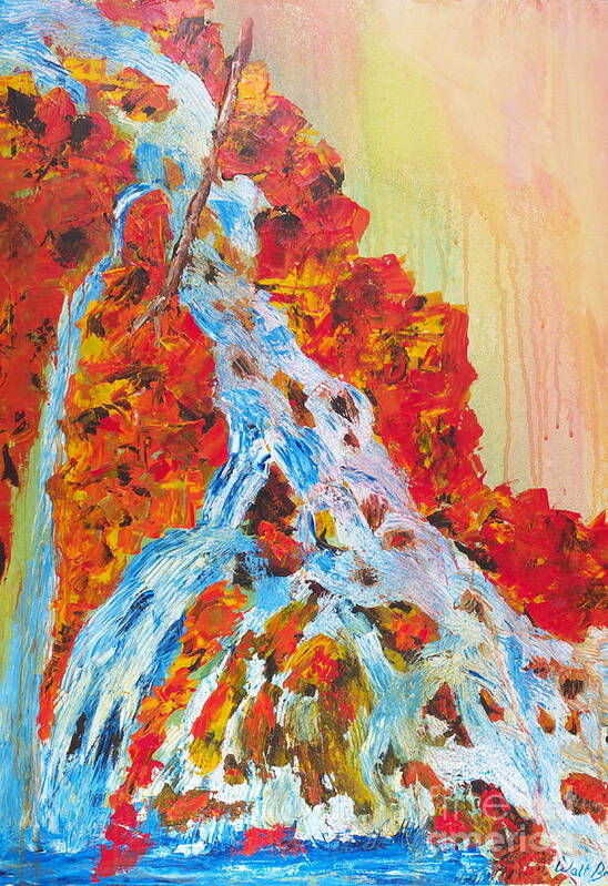 Red Art Print featuring the painting Red Rock Waterfall by Walt Brodis