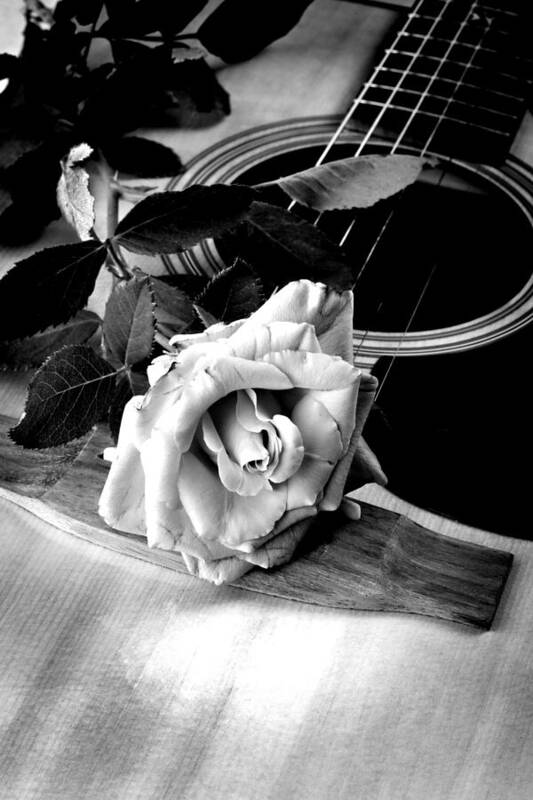 Guitar Art Print featuring the photograph Red Rose Acoustic Guitar by M K Miller