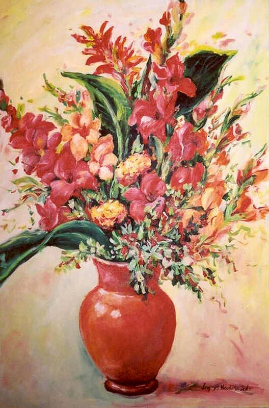 Ingrid Dohm Art Print featuring the painting Red Vase by Ingrid Dohm
