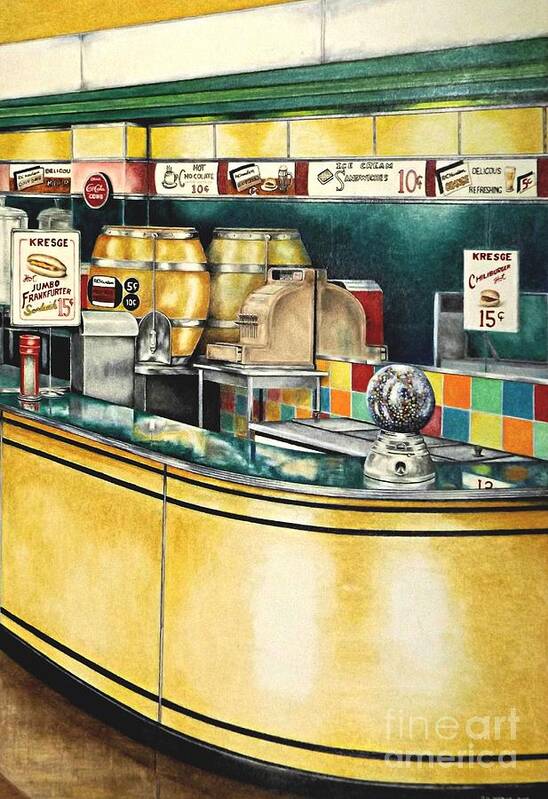 Lunch Counter Art Print featuring the drawing Reflections Passed by David Neace
