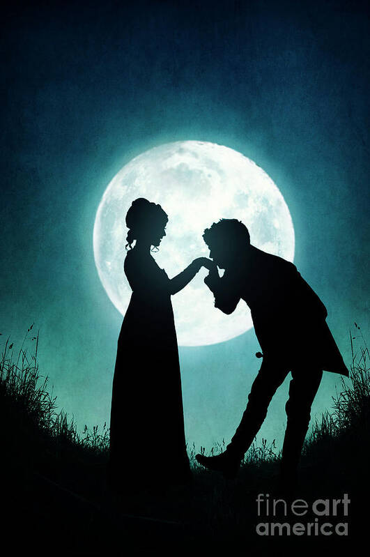 Woman Art Print featuring the photograph Regency Couple Silhouetted By The Full Moon by Lee Avison
