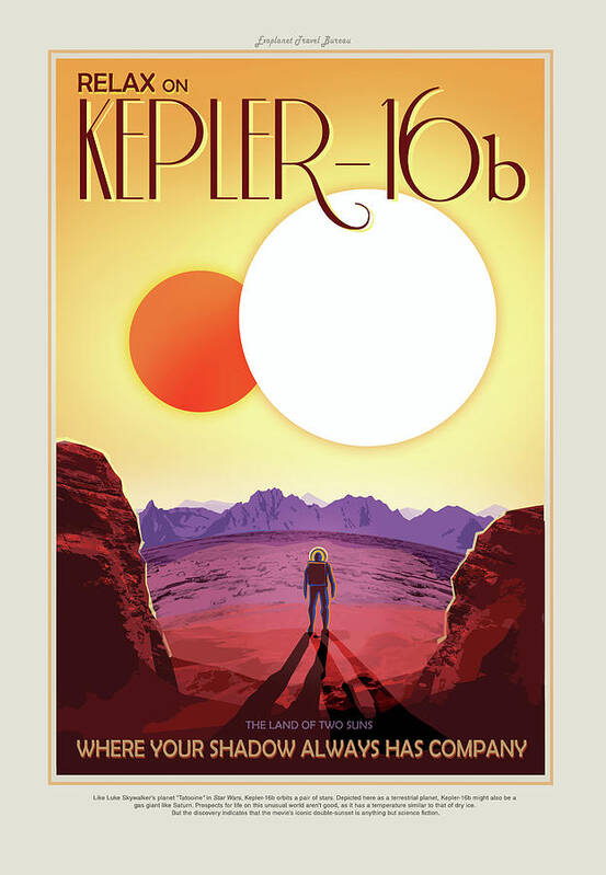 Relax On Kepler - 16b Art Print featuring the photograph Relax on Kepler - 16b - Vintage NASA Poster by Mark Kiver