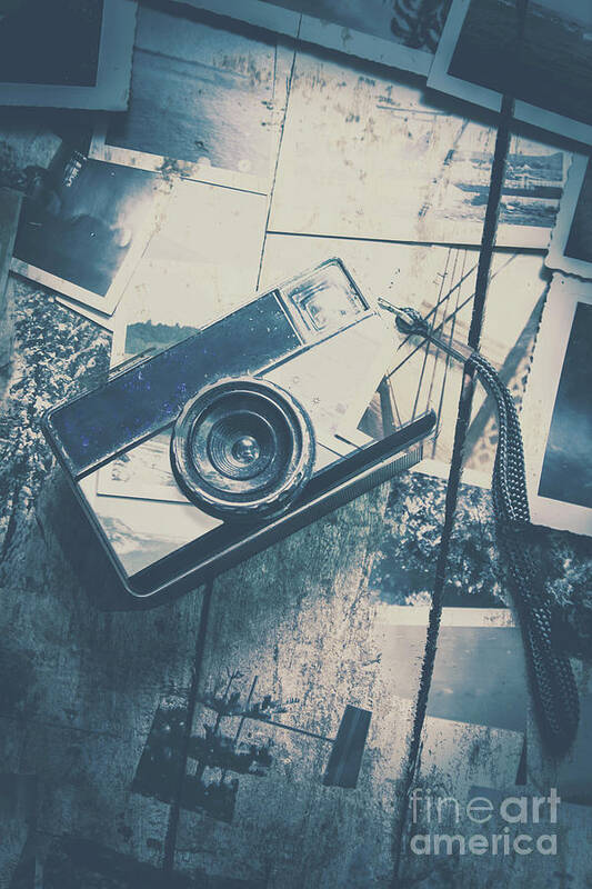 Creative Art Print featuring the photograph Retro camera and instant photos by Jorgo Photography