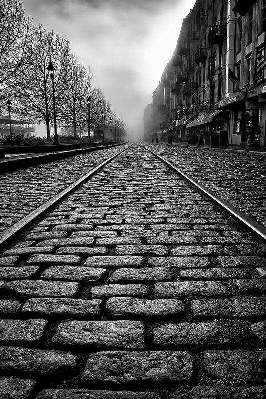 River Art Print featuring the photograph River Street Railway - Black and White by Renee Sullivan