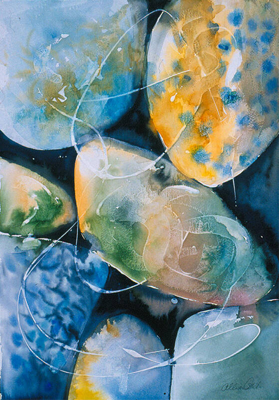 Water Art Print featuring the painting Rock in Water by Allison Ashton