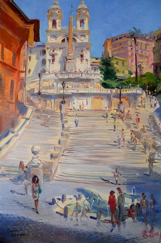 Rome Piazza Di Spagna Art Print featuring the painting Rome Piazza di Spagna by Ylli Haruni