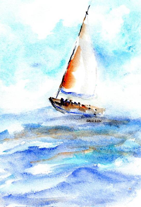 Sailboat Art Print featuring the painting Sailing Out Sailboat Watercolor by Carlin Blahnik CarlinArtWatercolor
