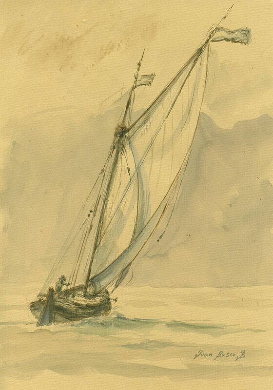 Sail Art Print featuring the painting Sailing ship by Juan Bosco