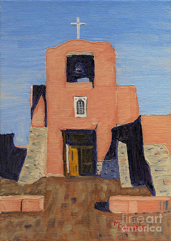 Landscape Art Print featuring the painting San Miguel Mission in Santa Fe by Mary Capriole