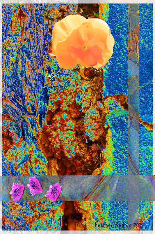 Abstract Art Print featuring the photograph Santa Fe Bark Wall with Flowers by Feather Redfox