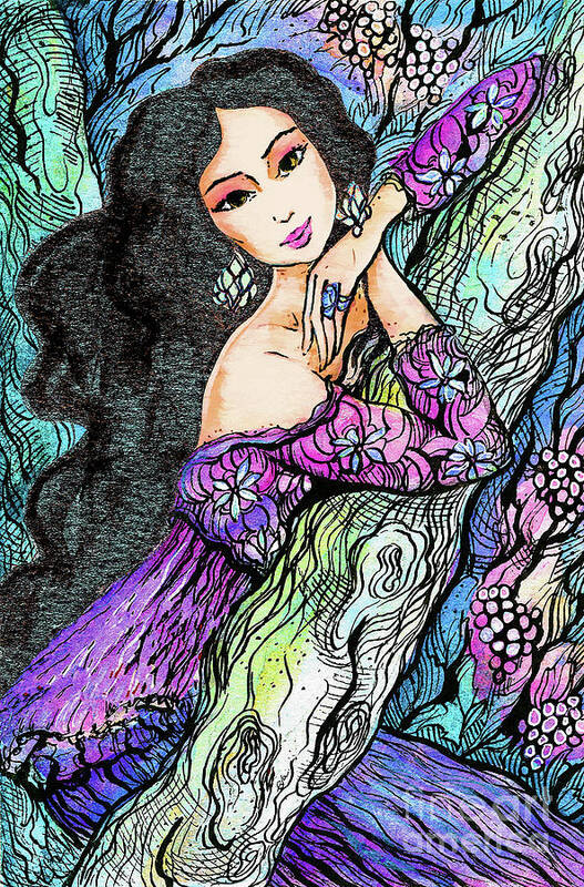 Beautiful Woman Art Print featuring the painting Sapphire Forest by Eva Campbell