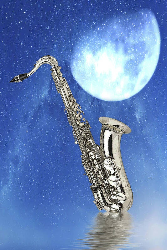 Digital Design Art Print featuring the digital art Saxophone by Angel Jesus De la Fuente
