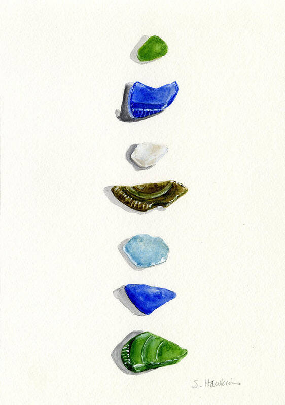 Sea Glass Art Print featuring the painting Sea Glass Watercolor by Sheryl Heatherly Hawkins