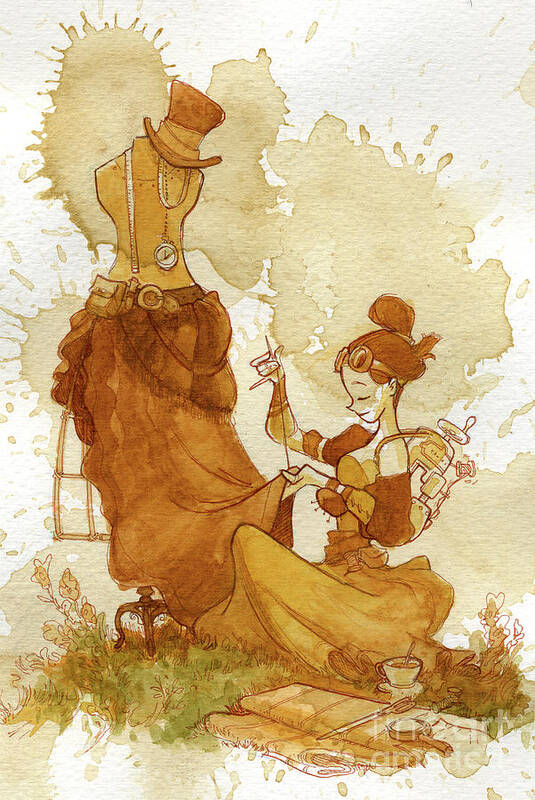 Steampunk Art Print featuring the painting Seamstress by Brian Kesinger