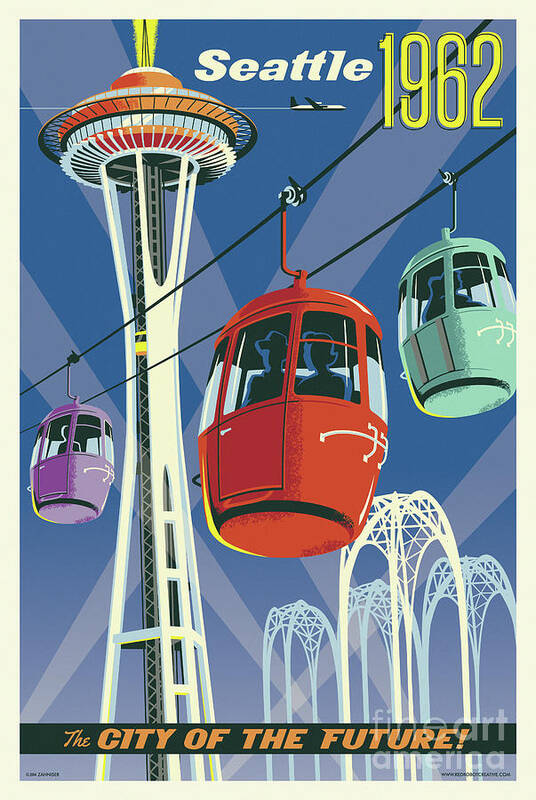 Vintage Art Print featuring the digital art Seattle Poster- Space Needle Vintage Style by Jim Zahniser