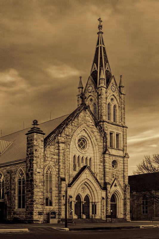 Architecture Art Print featuring the photograph Sepia Limestone Church by Linda Phelps