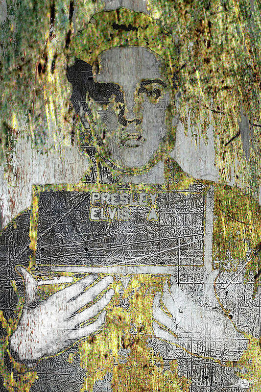 Metal Art Print featuring the mixed media Silver And Gold Elvis Presley Mug Shot by Tony Rubino