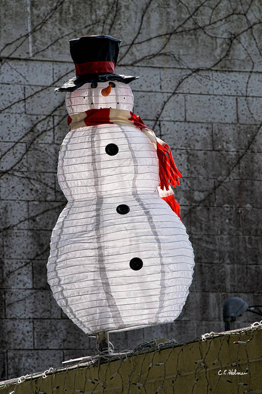 Snowman Art Print featuring the photograph Snowman On The Roof by Christopher Holmes
