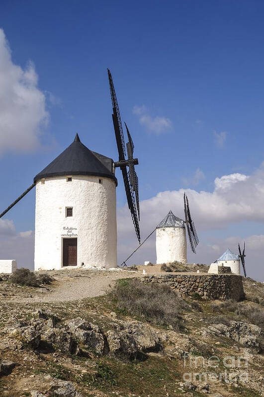 Windmills Art Print featuring the digital art Spanish Windmills in the province of Toledo, by Perry Van Munster