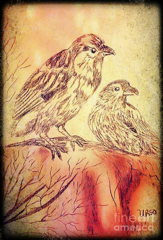 Sparrows 2 Art Print featuring the mixed media Sparrows 2 by Maria Urso