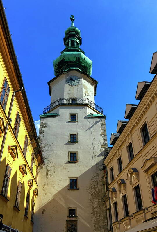 Europe Art Print featuring the photograph St Michael's tower in the old city, Bratislava, Slovakia, Europe by Elenarts - Elena Duvernay photo