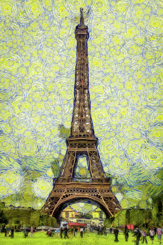 Eiffel Art Print featuring the digital art Starry Eiffel Tower by Nigel R Bell