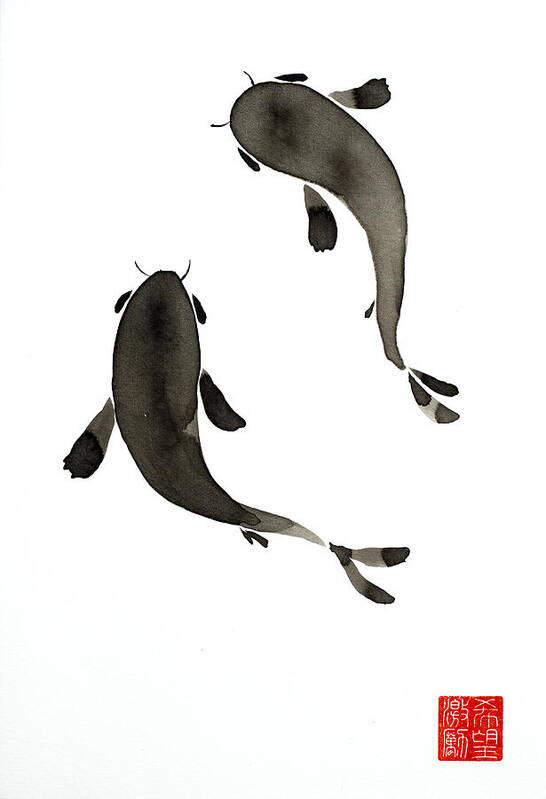 Simple Art Print featuring the painting Sumi-e - Koi - One by Lori Grimmett