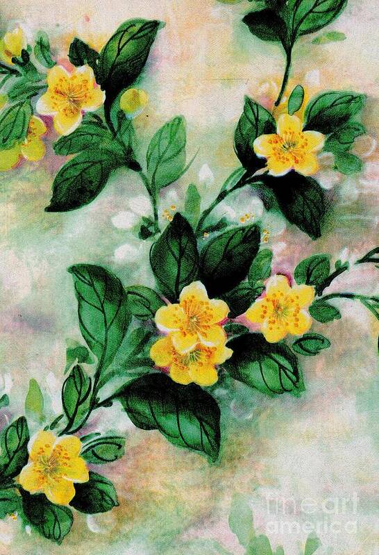 Yellow Art Print featuring the painting Summer Blooms by Writermore Arts