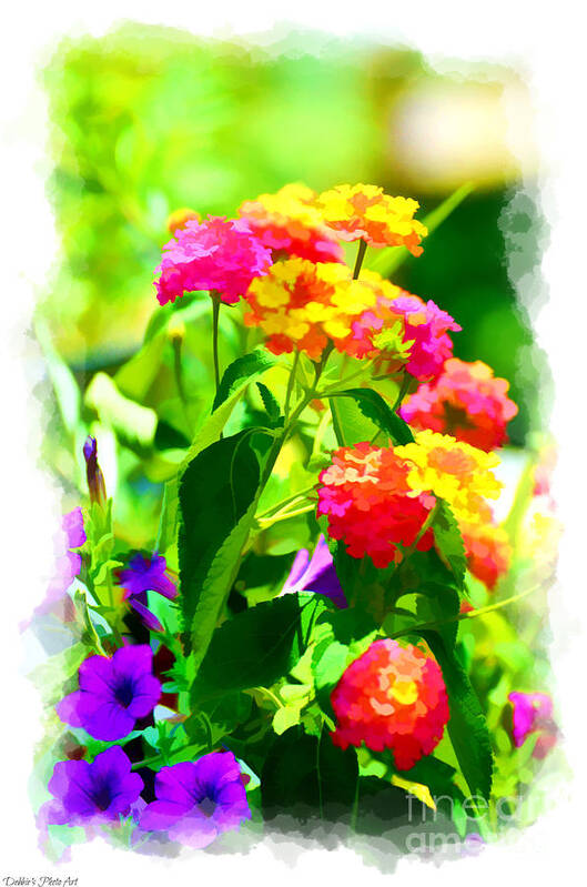 Nature Art Print featuring the photograph Summer Lantana Garden - Digital Paint 1 by Debbie Portwood