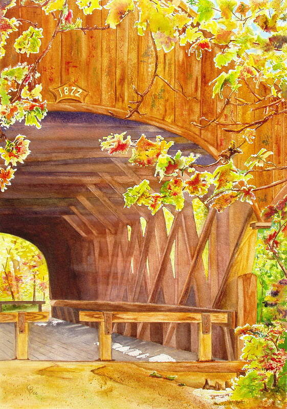 Covered Bridges Art Print featuring the painting Sunday River Bridge by Karen Fleschler