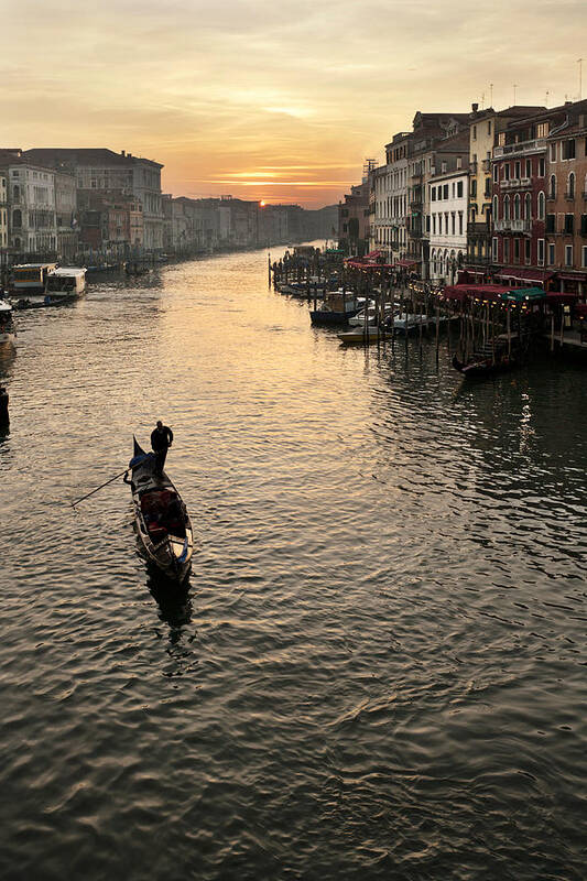 Fine Art Art Print featuring the photograph Orange sunset on the Grand Canal, Venice by Marco Missiaja