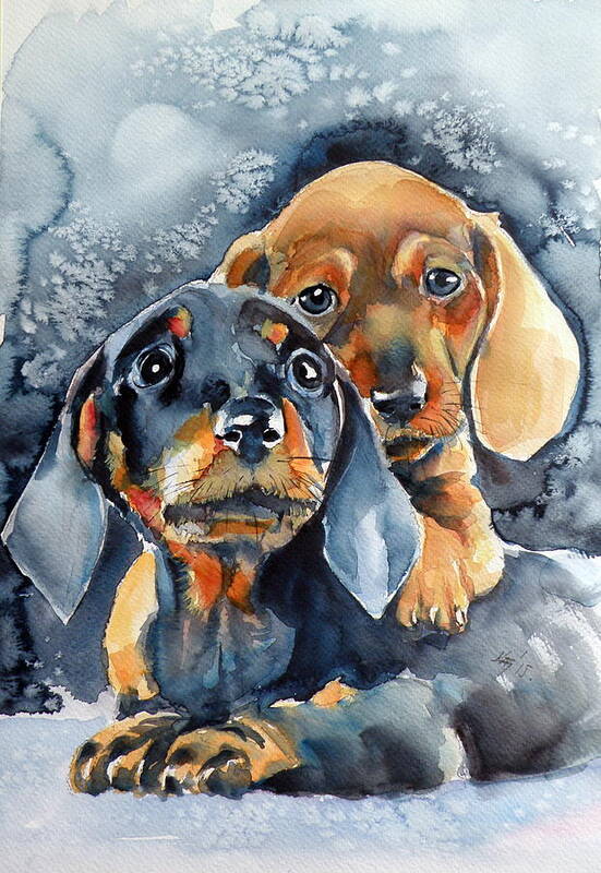 Dog Art Print featuring the painting Sweet little dogs by Kovacs Anna Brigitta