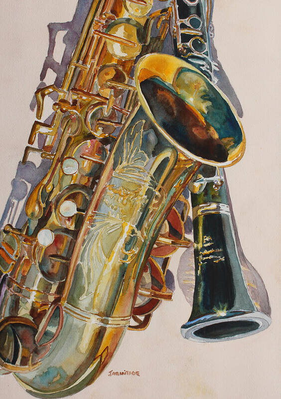 Saxophone Art Print featuring the painting Taking a Shine to Each Other by Jenny Armitage