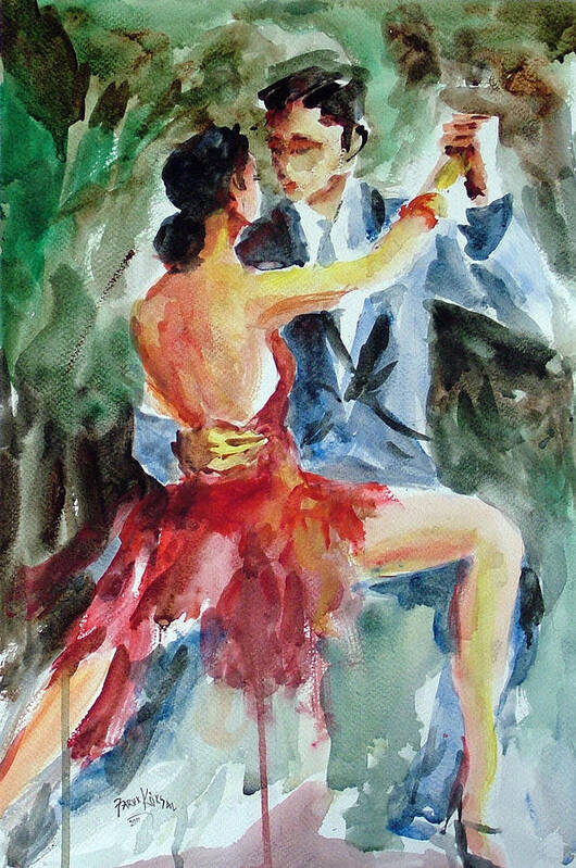 Tango Art Print featuring the painting Tango in the Night by Faruk Koksal