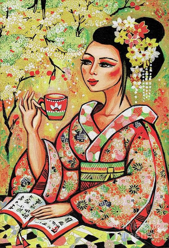 Woman And Tea Art Print featuring the painting Tea in the Garden by Eva Campbell