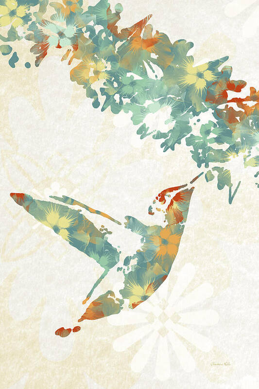 Hummingbird Art Print featuring the mixed media Floral Hummingbird Art by Christina Rollo