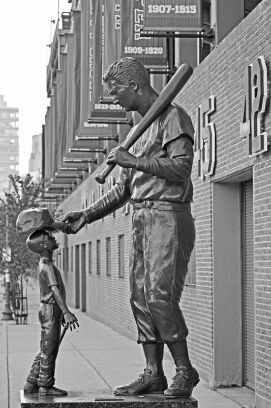 Boston Art Print featuring the photograph Ted Williams Statue Boston MA Fenway Park Black and White by Toby McGuire