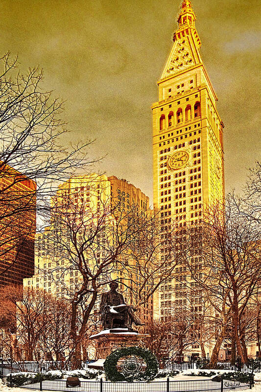 Winter Art Print featuring the photograph Ten Past Four at Madison Square Park by Chris Lord