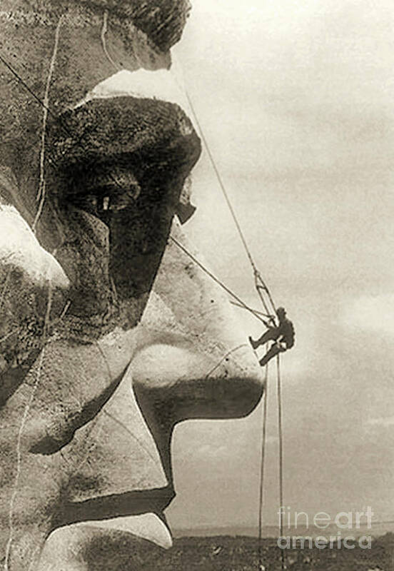 Abraham Lincoln Art Print featuring the photograph The construction of The Mount Rushmore National Memorial, detail of Abraham Lincoln,1928 by American School