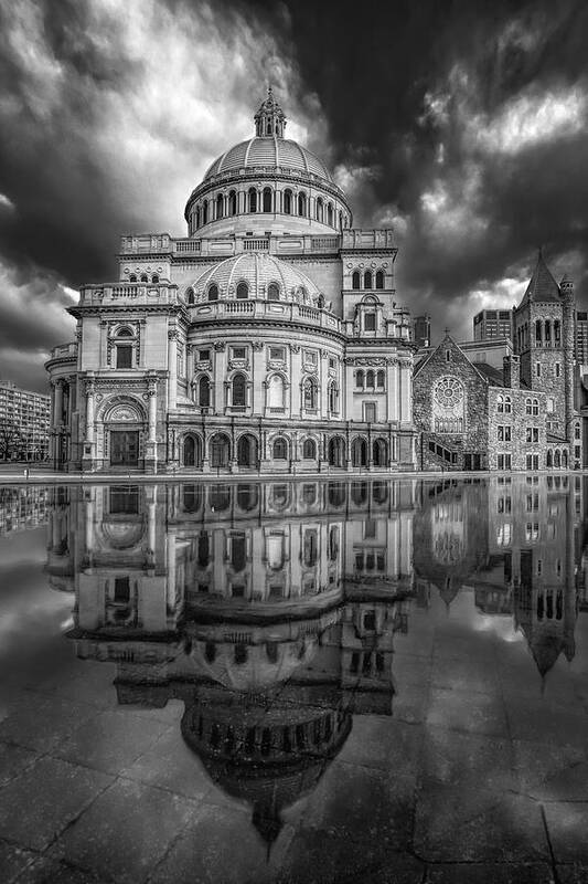 Christian Science Art Print featuring the photograph The First Church of Christ Scientist BW by Susan Candelario