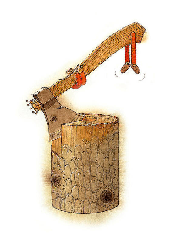 Axe Firewood Wood Art Print featuring the painting The King Axe by Kestutis Kasparavicius